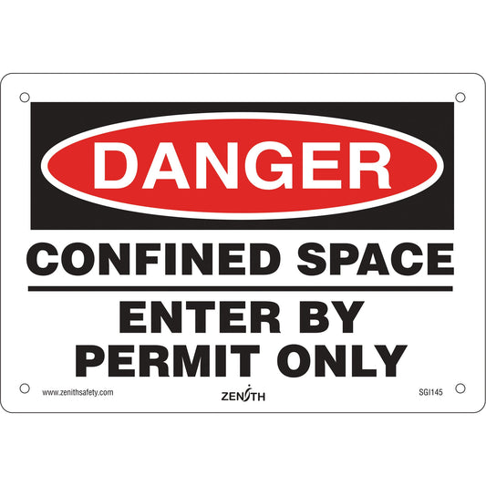 "Confined Space" Sign, 7" x 10", Aluminum, English