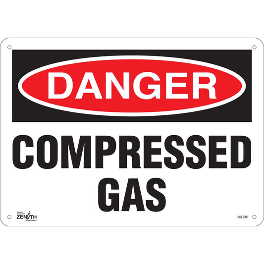 "Compressed Gas" Sign, 10" x 14", Aluminum, English