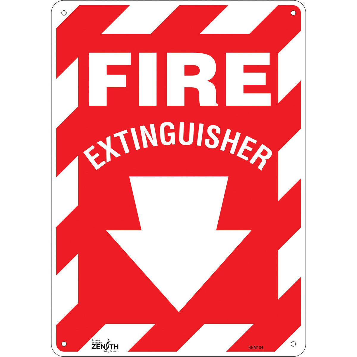 Panneau "Extincteur" avec flèche vers le bas, 35,6 x 25,4 cm, plastique, anglais avec pictogramme