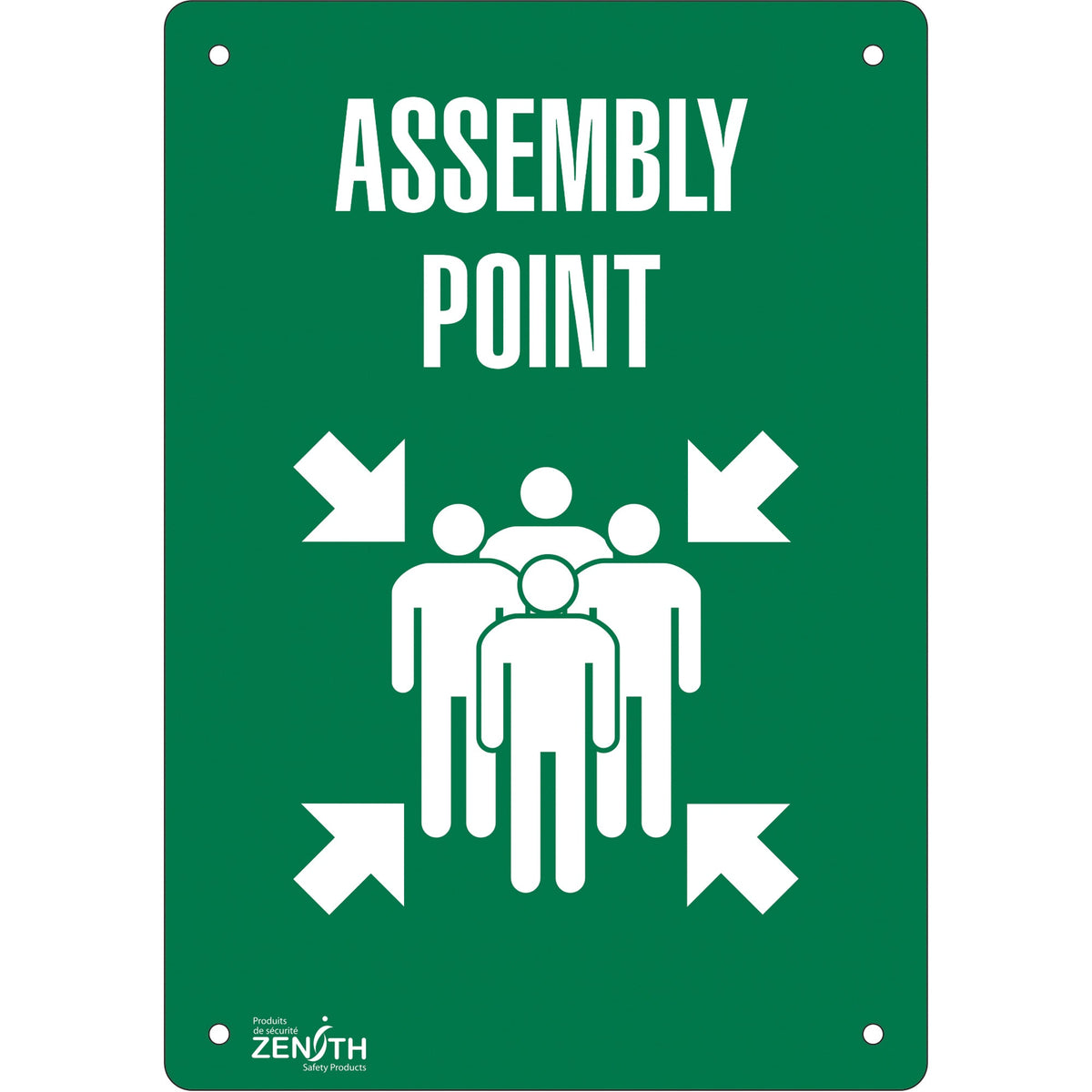 "Assembly Point" Sign, 10" x 7", Aluminum, English with Pictogram