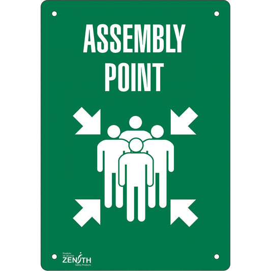 "Assembly Point" Sign, 10" x 7", Aluminum, English with Pictogram