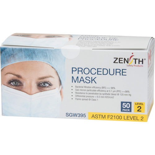 Masques faciaux jetables pour procédures, ASTM F2100 Niveau 2, Classe 1