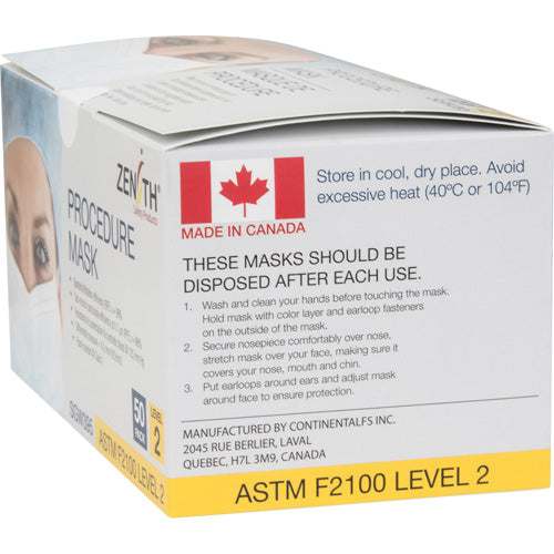 Masques faciaux jetables pour procédures, ASTM F2100 Niveau 2, Classe 1