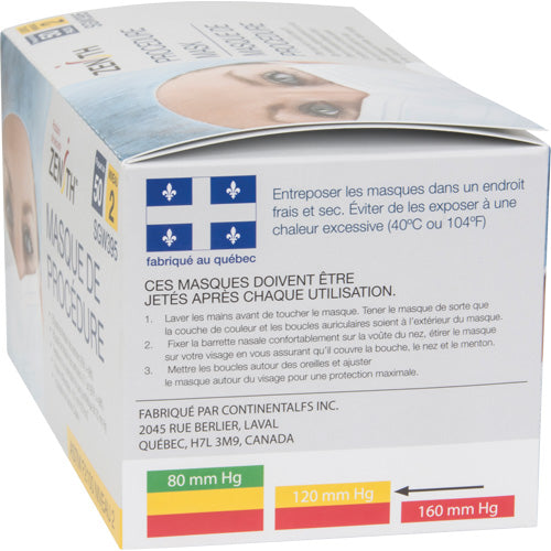 Masques faciaux jetables pour procédures, ASTM F2100 Niveau 2, Classe 1