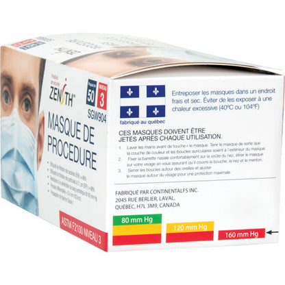 Masques de procédure jetables, ASTM F2100 Niveau 3, Classe 1