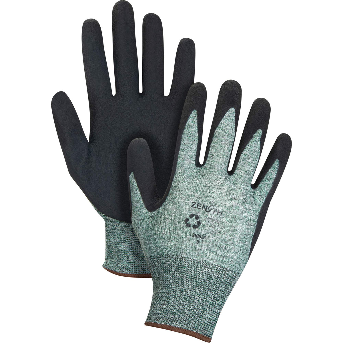 Gants enduits avec adhérence gaufrée écologique, taille 9, enduction en latex expansé, jauge 15, extérieur en nylon/RPET