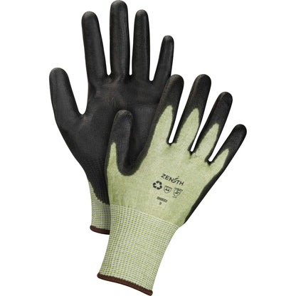 Eco-Friendly Seamless Cut-Resistant Gloves, 7, 13 Gauge, Polyurethane Coated, ASTM ANSI Level A4