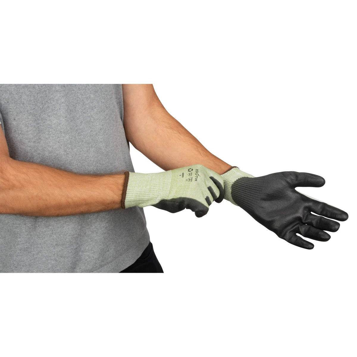 Eco-Friendly Seamless Cut-Resistant Gloves, 7, 13 Gauge, Polyurethane Coated, ASTM ANSI Level A4