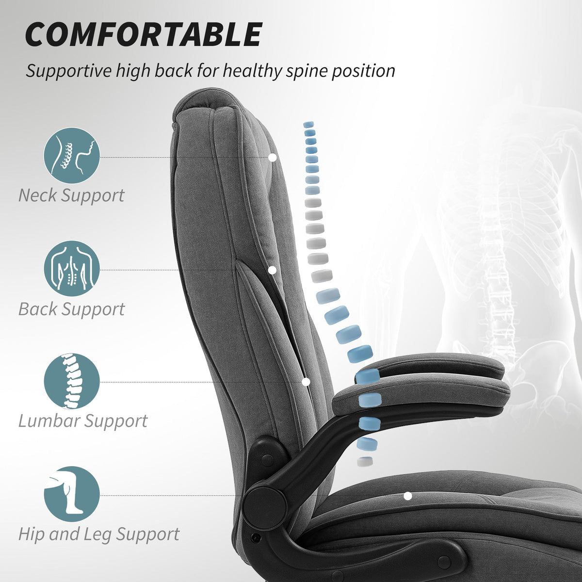 Chaise de bureau Hayden avec accoudoirs relevables - Gris foncé