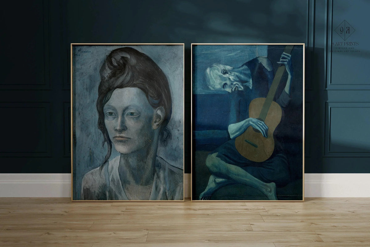 Picasso Art Prints: Woman with Helmet, Old Guitarist - Gallery Wall Duo