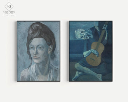 Picasso Art Prints: Woman with Helmet, Old Guitarist - Gallery Wall Duo