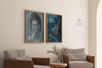 Picasso Art Prints: Woman with Helmet, Old Guitarist - Gallery Wall Duo