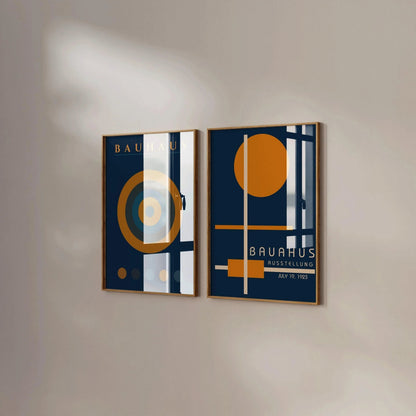DUO DÉCLARATION Affiches Bauhaus Bleu Marine Orange |   | Impressions d'art modernes du milieu du siècle | disponibles encadrées