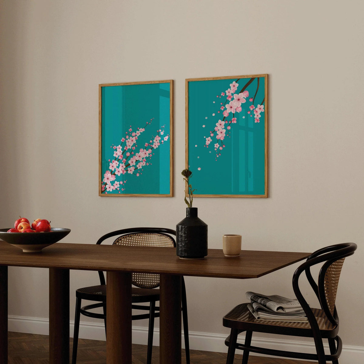 DUO DÉCLARATION Impressions d'art Sakura Fleur de cerisier |  | Impression Marché aux fleurs turquoise rose disponible encadrée
