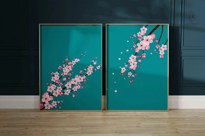 DUO DÉCLARATION Impressions d'art Sakura Fleur de cerisier |  | Impression Marché aux fleurs turquoise rose disponible encadrée