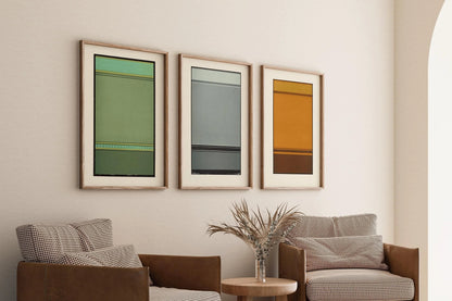Art abstrait STATEMENT TRIO | Harmonie de lignes brisées | James Ward | Art moderne minimaliste disponible encadré