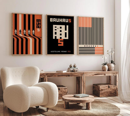 STATEMENT TRIO Bauhaus Black Orange Posters |Our Bestselling Mid-Century Modern Ausstellung Set | available framed