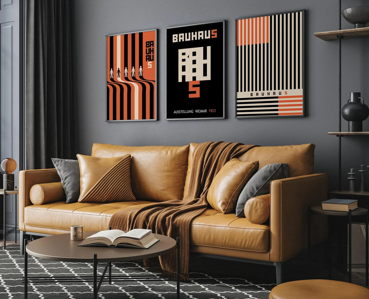 STATEMENT TRIO Bauhaus Black Orange Posters |Our Bestselling Mid-Century Modern Ausstellung Set | available framed
