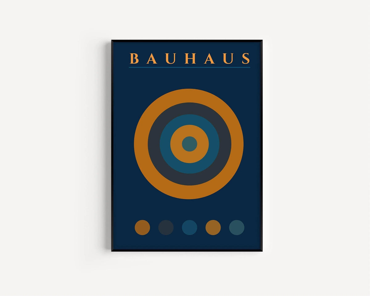 STATEMENT TRIO Bauhaus Navy-Blue Orange | Mid-century Modern Art available framed or unframed