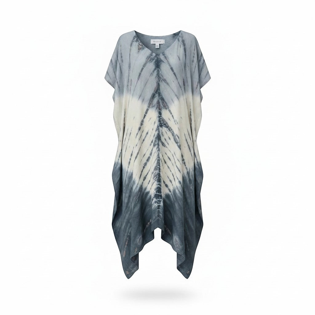 Robe Kaftan Tie Dye Ombré Lapis – Crème et Gris