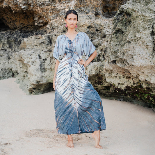 Tie Dye Maxi Dress With V-Neckline