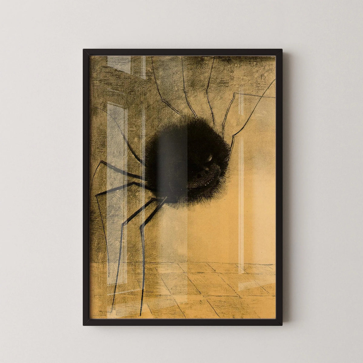 Estampe d'araignée souriante d'Odilon Redon : art symboliste étrange, giclée encadrée