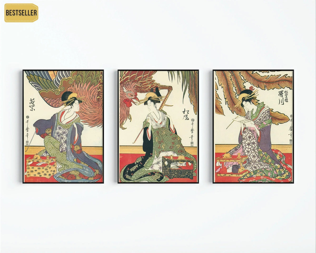 Trois Beautés | TRIO DÉCLARATION Estampe japonaise vintage disponible encadrée ou non