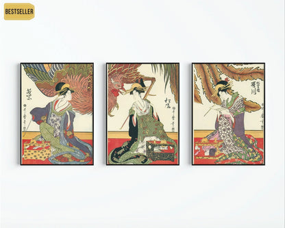 Trois Beautés | TRIO DÉCLARATION Estampe japonaise vintage disponible encadrée ou non
