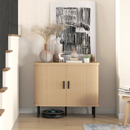 Aspen 35.4" Sideboard Buffet Cabinet with Slatted Tambour Doors-Oak
