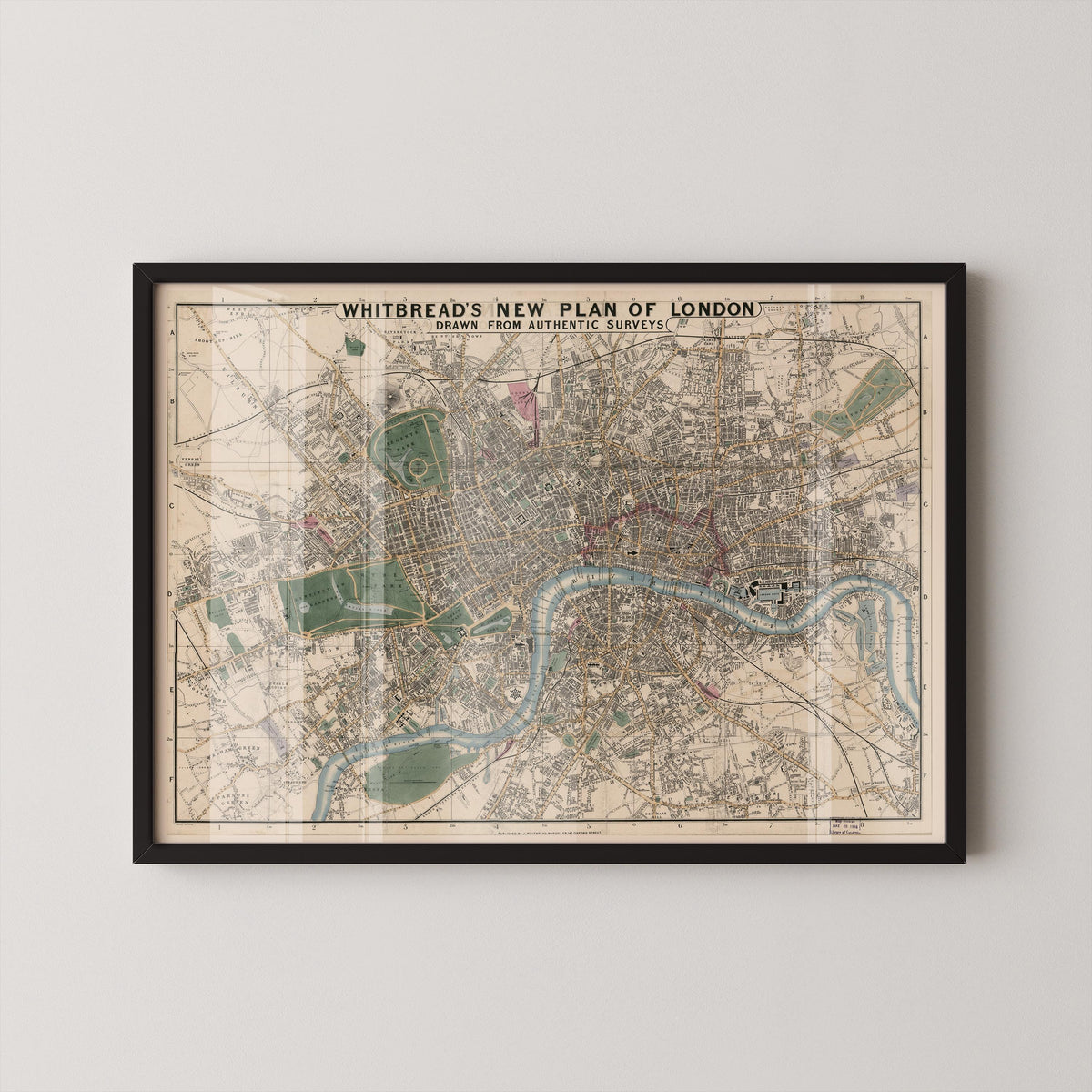 Impression de carte vintage de Londres Whitbread (disponible encadrée à la main ou non encadrée)