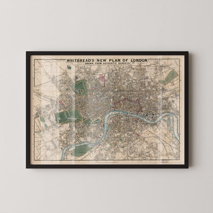 Impression de carte vintage de Londres Whitbread (disponible encadrée à la main ou non encadrée)