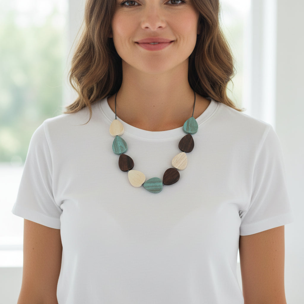 Wooden Tear Drop Necklace