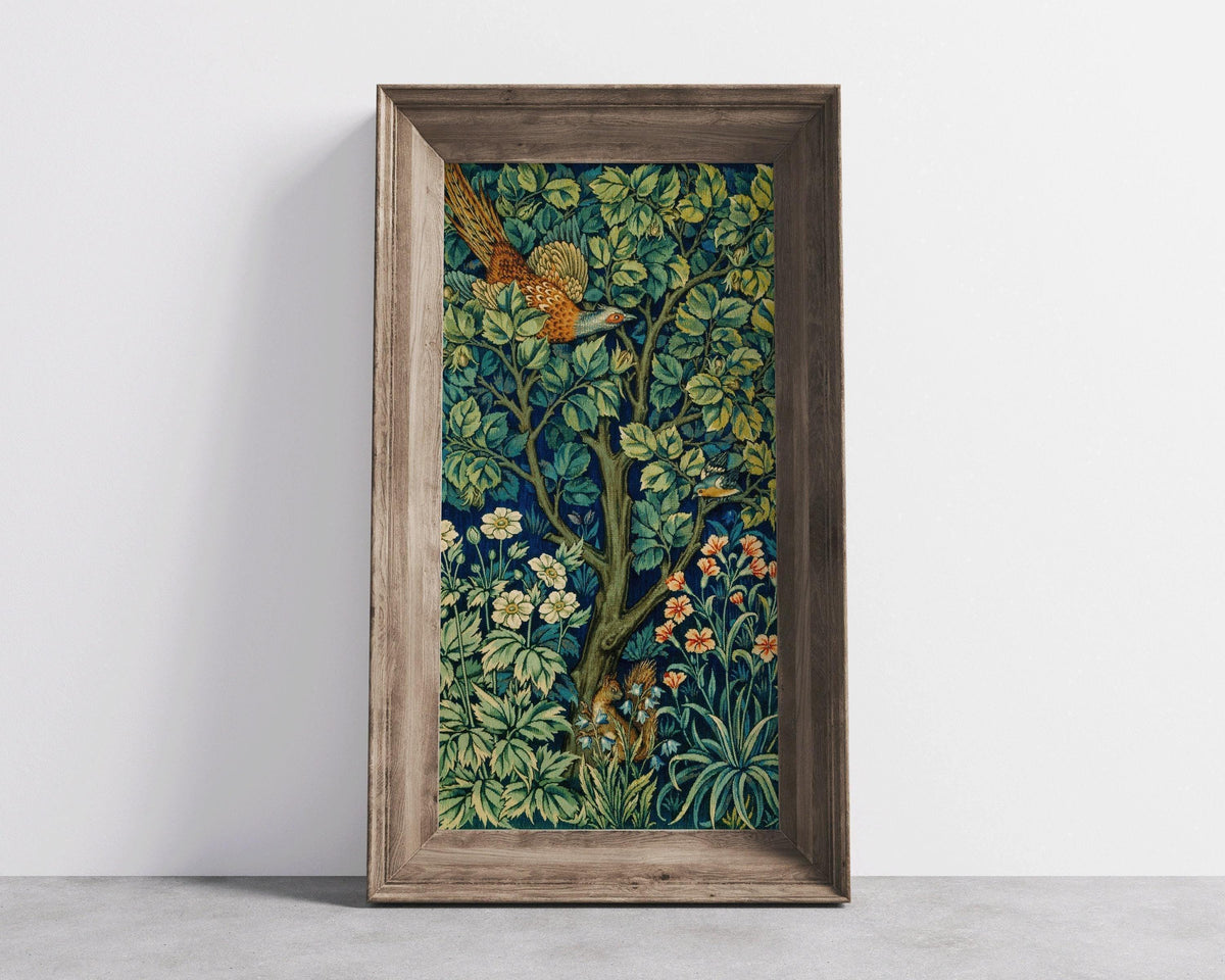 William Morris - Cock Pheasant and Squirrel PRINT  | Vintage Victorian Botanical Tall Vertical Art (available framed) 2x1
