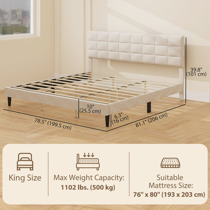 Cadre de lit Harper King Size avec tête de lit rembourrée - Blanc Crème