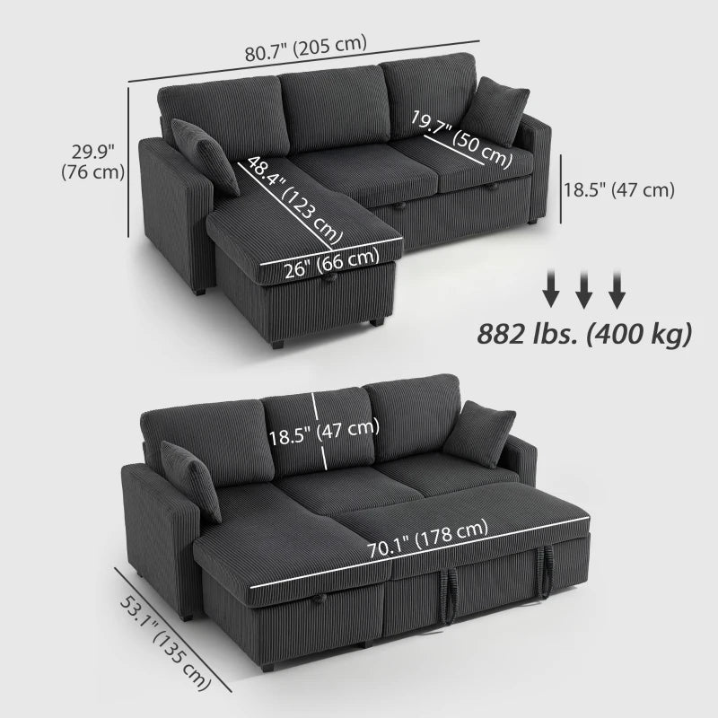 Canapé sectionnel convertible Leo 81" avec rangement et méridienne - Gris foncé