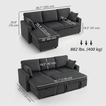 Canapé sectionnel convertible Leo 81" avec rangement et méridienne - Gris foncé