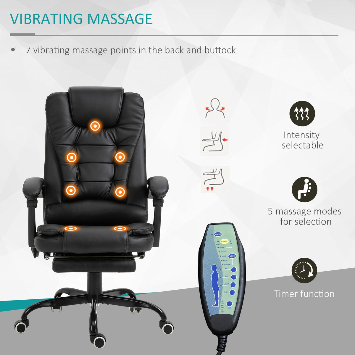 Chaise de bureau de direction Declan avec 7 points de massage et fonctions inclinables - Noir