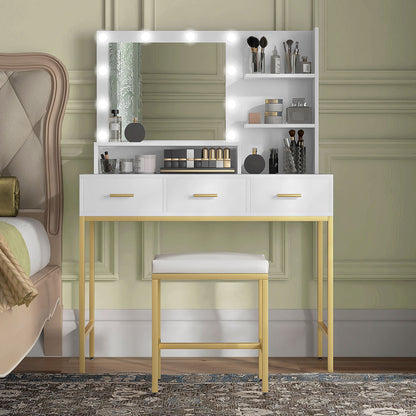 Coiffeuse Sophia Illuminated avec lumières LED et 3 tiroirs-Blanc