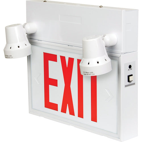 Panneau de sortie avec éclairage de sécurité, DEL, à piles ou câblé, 30,7 cm (12-1/10 po) L x 27,9 cm (11 po) l, anglais