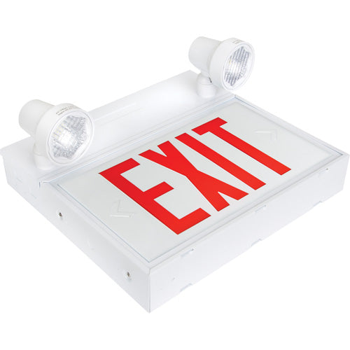 Panneau de sortie avec éclairage de sécurité, DEL, à piles ou câblé, 30,7 cm (12-1/10 po) L x 27,9 cm (11 po) l, anglais