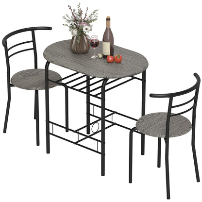 Ensemble de salle à manger 3 pièces Foden avec étagère, pour petits espaces - Gris foncé
