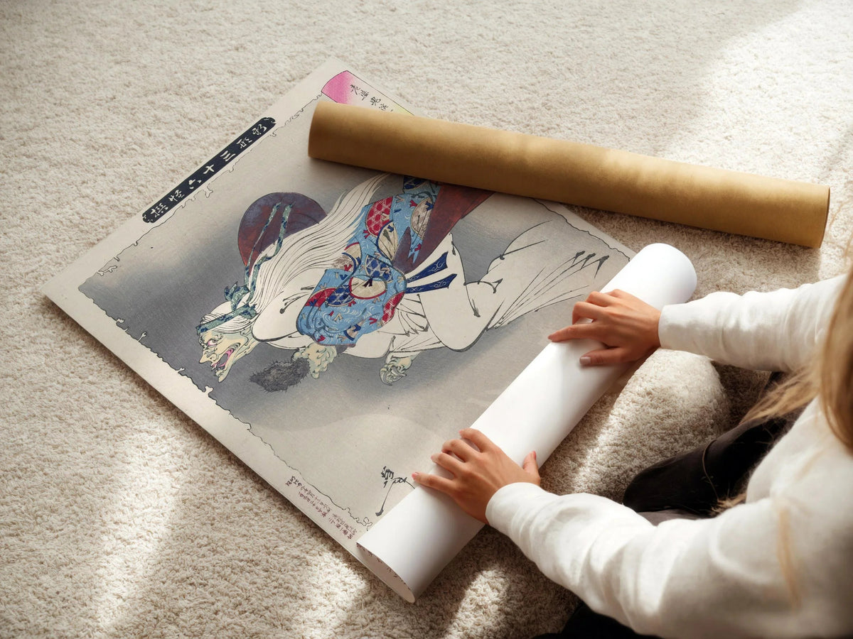Estampe de sorcière de Yoshitoshi Tsukioka : Art japonais vintage sur bois