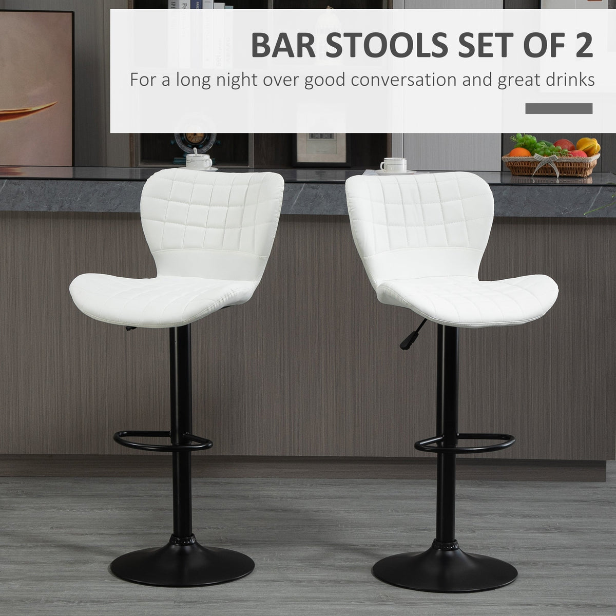 Tabourets de comptoir/bar Avion avec hauteur réglable et pivotant-Lot de 2-Blanc