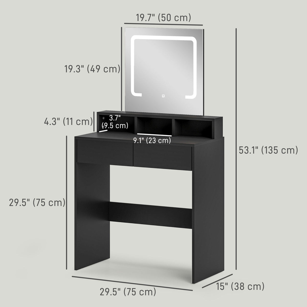 Coiffeuse Zee avec lumières LED – Noir