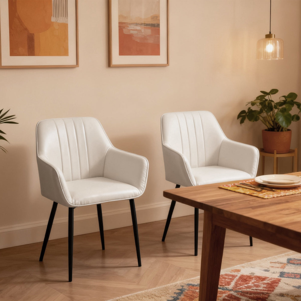 Lot de 2 chaises de salle à manger Robbie avec accoudoirs - Beige
